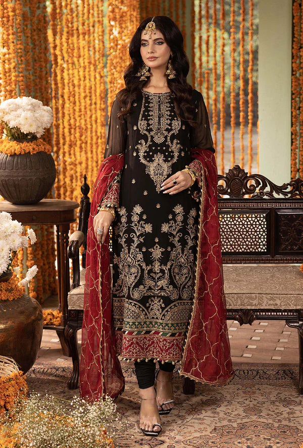 Asim jofa - Chiffon Embroidered 3 Piece Unstitched
